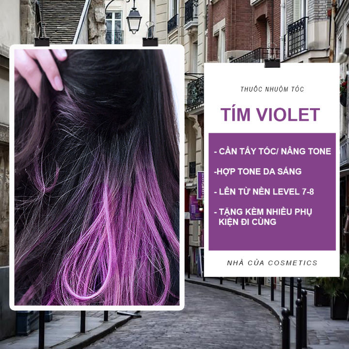 Thuốc Nhuộm Tóc Tím Violet Tại Nhà tặng kèm oxy, bao tay và mũ chùm ủ tóc
