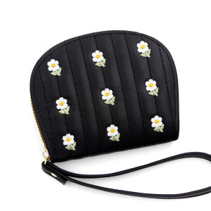Ví dáng ngắn đựng thẻ khóa kéo chất liệu da mềm họa tiết thêu hoa Bag U VTH58