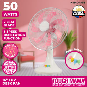 Tough MamaNTMDF16-3 LUV PINK Luv Series Pink Electric Desk Fan Blades Heart Powerful Oscillating Pink Cute