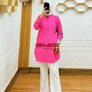 Ismee House Blouse Wanita Dewasa Lengan Panjang Terbaru Atasan Katun Rayon Viscose Polos Kecil Jumbo