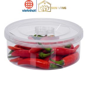 Hộp lạnh tròn nắp vặn 400ml nhựa VIỆT NHẬT - Trong suốt đựng thực phẩm đồ ăn để tủ lạnh - 6612
