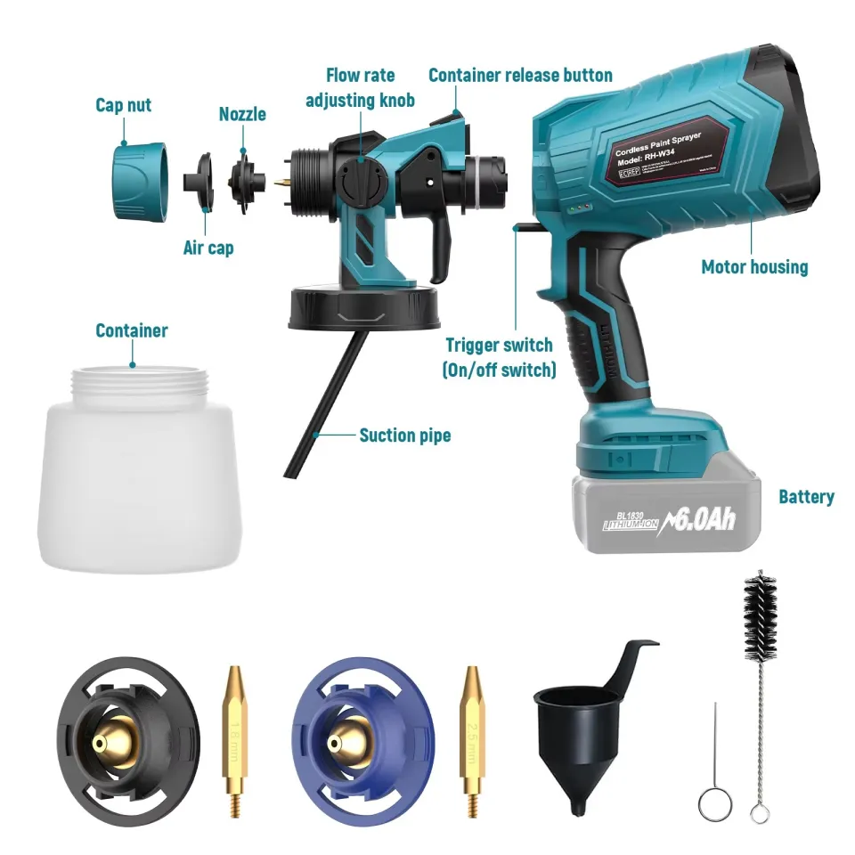 High Power HVLP Spray Paint Gun – Works With Makita 18V Li-Ion Battery, 1000ML Cup