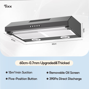 Tixx Range Hood For Kitchen 30m³/min High Suction Power Upgraded and Thicked Three-Speed Wind Control Easy to Clean Removable Filters