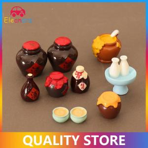 [Eleanor] 1 Set 1 6 1 12 Dollhouse Miniature Food And Game Simulation Low Table Square Table Wine Jar Wine Bowl Sake Model