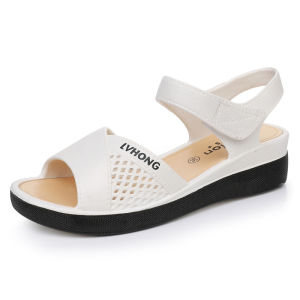 [Free Shipping] Womens Summer Sandals for Outdoor Wear Fashionable Flat Heel Soft Sole Comfortable Velcro Strap Grandma Sandals for Middle-Aged and Elderly Mothers