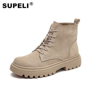 SUPERLI 2023 Women Circle Ankle Boots Suede Leather women Flat platform Short Boots Ladies shoes fashion Autumn winter boots
