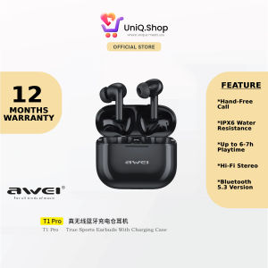 Awei T1 Pro TWS HIFI Stereo Wireless Earbuds (Black) | In-Ear Bluetooth Earphones with Microphone Mic Waterproof IPX6