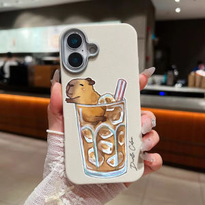 Cute Capybara PU Leather Case For iPhone 16 Plus 15 Plus 15 Pro Max 14 13 Pro Max Light Thin Retro Simple Shockproof Cover