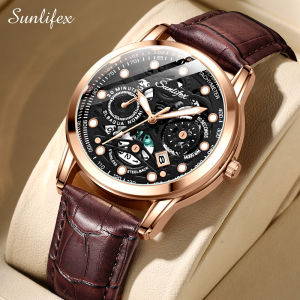 SUNLIFEX Jam Tangan Pria Original Calendar Bercahaya Dial Berongga Dewasa Jam Tangan Cowok Free Box