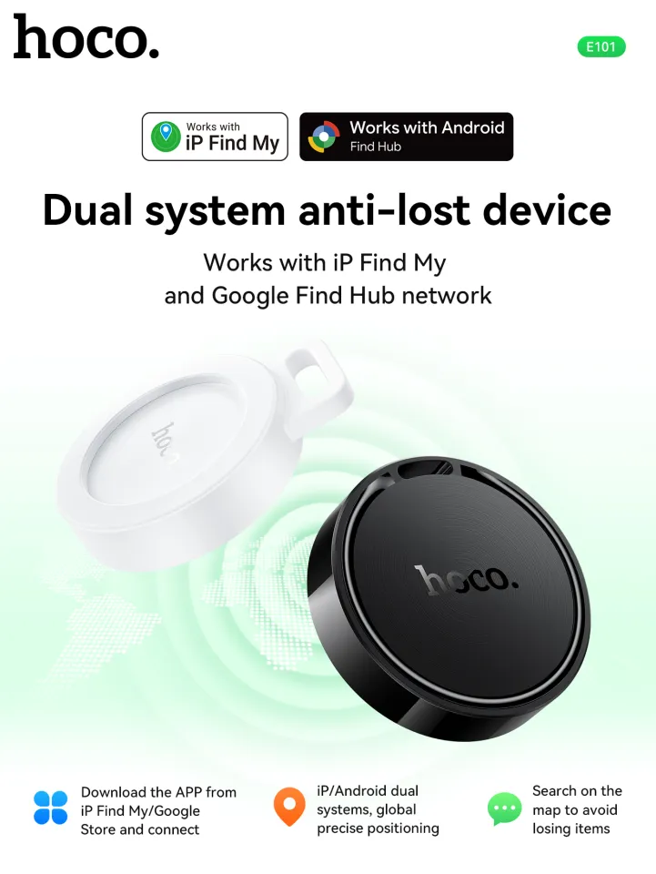 New Hoco E101 Anti-lost Device Basic Works with Google Find My Device network and Apple Find My network for iPhone 17 Pro Max Dual Systems