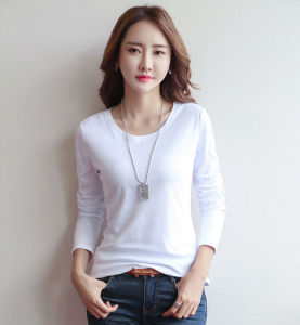 (Stock in KL-098) Round Neck Top Cotton T Shirt Plain Simple Bottoming Shirt White Long-sleeved T-shirt Korean Basic