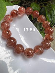 Vòng Tay Nam Đá Thạch Anh Đỏ Tóc Tự Nhiên size hạt 135mm màu đỏ trong bóng đẹp chuẩn hợp Nam mệnh hỏa mệnh thổ deo sang sịn may mắn tốt có 3780k ạ