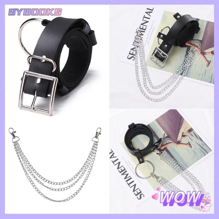 1PC Punk Faux Leather Belt Adjustable Laser Metal Chain Hoop Rings