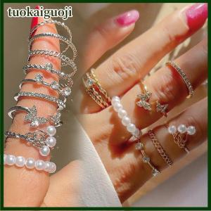 tuokaiguoji ชุดแหวนไข่มุกผีเสื้อสไตล์เกาหลีสำหรับผู้หญิง1ชุดของขวัญเครื่องประดับนิ้วมือแฟชั่นแบบกอธิควินเทจแบบกอธิคแวววาว