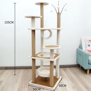 Wood Cat Condo Integrated Hemp Rope Cat Tree Space Cabin All-purpose Large Shelf