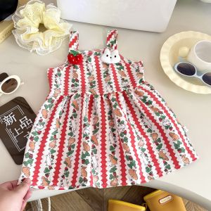 AILEBE Kids Dresses Colorful Heart Print Sleeveless A-Line Sundress With Strawberry Bunny Ornaments Soft Breathable Lightweight Summer Wear Cute OOTD Pambahay Party Dress For Baby Girls 0-12 Years