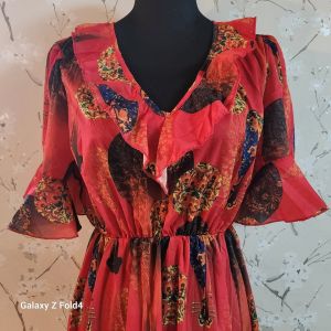 VIETNAM Summer Maxi Dress / Ruffled / RED / Large