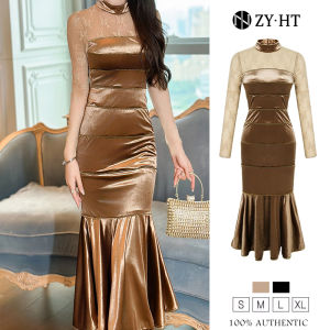 ZY.HT EraVogue Womens Dresses Black Dresses Long Sleeve Dresses Fishtail Dresses Velvet Dresses High-class Dresses Wedding Dresses Evening Dresses Vintage Dresses 20800