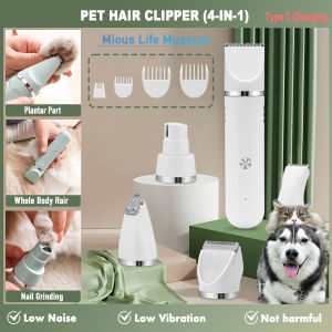 [SG Ready Stocks]Pet Hair Clipper Pet Grooming Kit Ceramic Blade Quiet & Low Vibration Four Interchangeable Blades Type-C Charging Long Battery Life Quiet Ceramic Pet Clipper Rounded Blade Design
