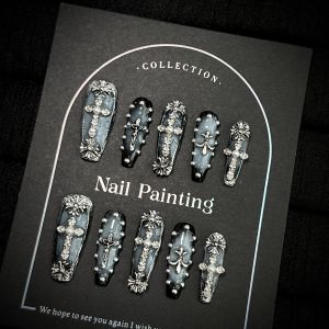 Y2K Nail Nails Punk Asul Na Nail Art Cross Maling Kuka
