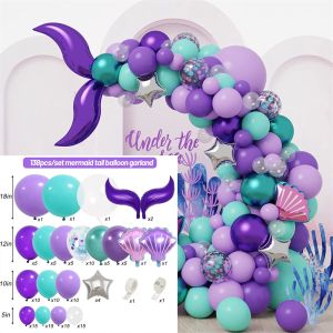 138pcs Little Mermaid Theme Balloon Garland Arch Kit for Kids Girl Birthday Party Decorations