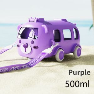 500ML Cartoon Bus Kids Toy Water Bottle with Strap Straw Cute Car BPA Free Leak-Proof Botol Air Bas Bear Viral 可爱巴士水瓶