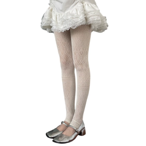 Fashionable Lace Footless Tights for Women French Styles Vintage Geometric Patterned Pantyhose Sheer Mesh Stockings