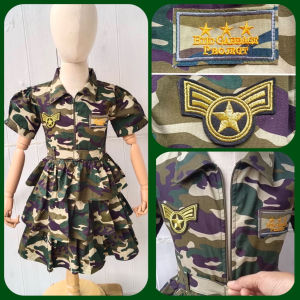 ชุดอาชีพเด็ก ชุดทหารบก ชุดทหาร ลายพราง คละลาย เดรสลายพราง เดรสทหาร ซิปหน้า