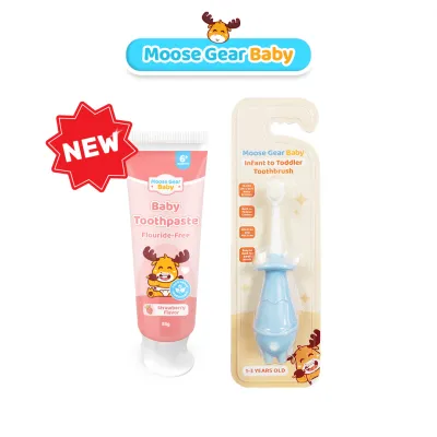 Moose Gear Baby Oral Care Bundle (1x Toothpaste 55g & 1x Toothbrush Pink/Blue)