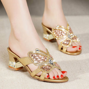 [Free Shipping] 2026 Spring/Summer New Collection: Chunky-Heeled WomenS Sandals With Rhinestone Embellishments And A Single-Strap Design