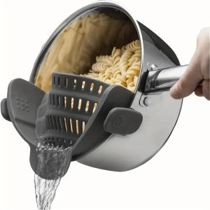 Durable Heat-Resistant Adjustable Silicone Colander - Aberzey 1pc Clip-On Pot Strainer - Easy Food Drainage for Noodles Pasta Veggies and Fruits Kitchen Tool