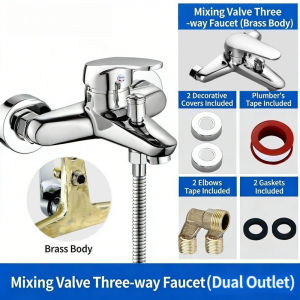 Hot Cold Faucet Stainless Steel Double Outlet Leakproof Copper Mixing Valve Bathroom Shower Faucet