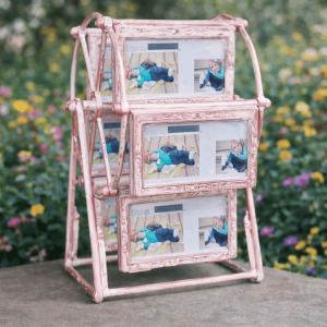 HUNIU Vintage Ferris Wheel Photo Frame 12 Picture Slots 360° Spin Photo Display Shelf Creative Changeable Windmill Photo Frame Home Decor