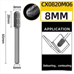 FEELDG Cắt đơn Dụng cụ mài xoay Hình dạng mũi tròn Độ chính xác Dụng cụ mài cacbua Bền bỉ Đường kính thân 6mm Dao khắc gỗ để mài loại