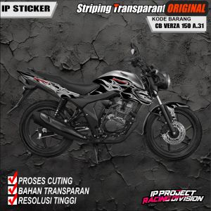 sticker CB VERZA STRIPING ORIGINAL MOTOR HONDA CB VERZA DESAIN RACING HOLOGRAM DAN TRANSPARAN KODE A.31