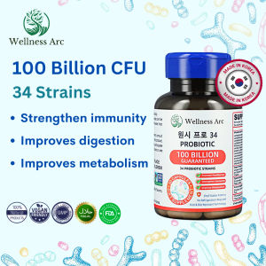Wellness Arc Probiotics 100 Billion CFU (34 Strains) + Prebiotic - Advanced Gut Health Bloating & Immune Support (Halal)