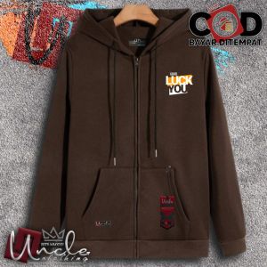 Viral!!! Jaket Zipper Pria Distro Uncle.Clothing Warna Hitam Sablon Good Luck - Sweater Resleting - Baru 2024 - Murah Keren - Jaket Kekinian -Bisa Cod