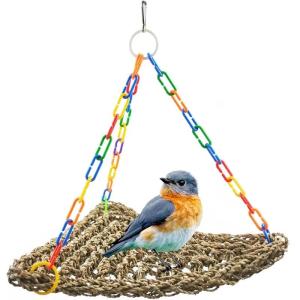 Bird Swing Hammock Straw Rope Parrot Swing Climbing Hammock Perch Stand ChewingToys for Cage Hanging Hammock for Lovebird Cocka