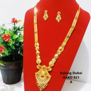 Terbaru !!! Kalung Dubai Set Anting Warna Emas Kombinasi Hijau AAKD795