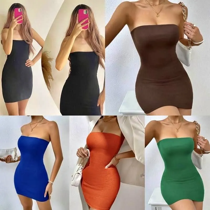 CLOTHINGHUB Tube bodycon DRESS KNITTED FITTED DRESS Sleeveless