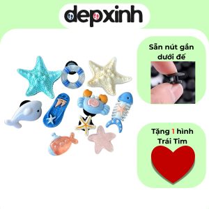 Bộ 10 CHARM STICKER - Sao Biển - Phụ kiện nhựa gắn giày dép lỗ - Sẵn Nút Gắn