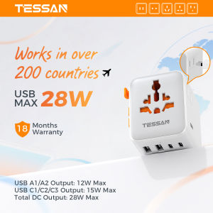 TESSAN Universal Travel Adapter with USB Type C International Travel Adapter Worldwide Adopter Connector Socket European Australia British HongKong Plug Adapter