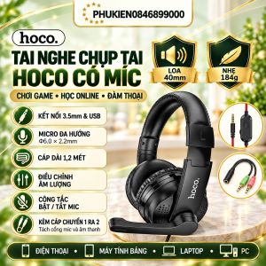 Tai Nghe Chơi Game HOCOTai Nghe chụp tai Có Dây Đèn LED Kèm Micro Học online ( HÀNG CHÍNH HÃNG )