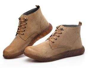 QINHUIZE Genuine Leather Safety Work Boots Crazy Horse Leather Martin Boots Men Fashion Desert Boots Popular High Top Leather Shoes