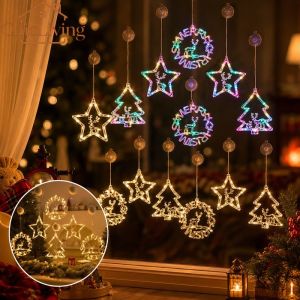 ChicLiving LED Christmas String Lights Suction Cup Xmas Window Decor Star Xmas Tree Ambient Lights Warm Home Party Decor