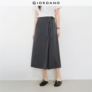 Giordano Women Belted waist side slit a-line maxi skirt Free Shipping 18466725