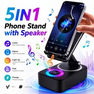 {READY STOCK}2026 New Bluetooth Speaker Bluetooth Stand with Speaker and Emergency Charging 360 ° Adjustable Foldable Magnetic Bluetooth Speaker Stand Portable Emergency Charger Suitable for iPhone and Android Phones Ideal for Home Travel and Off