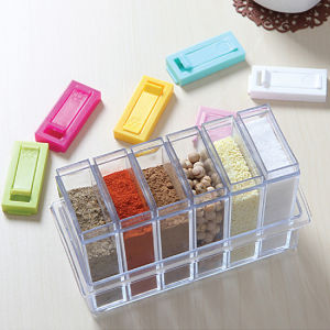 6pcs Seasoning Jars Masala Box Salt Pepper Spices Colorful Lid Kitchen/Balang Perasa