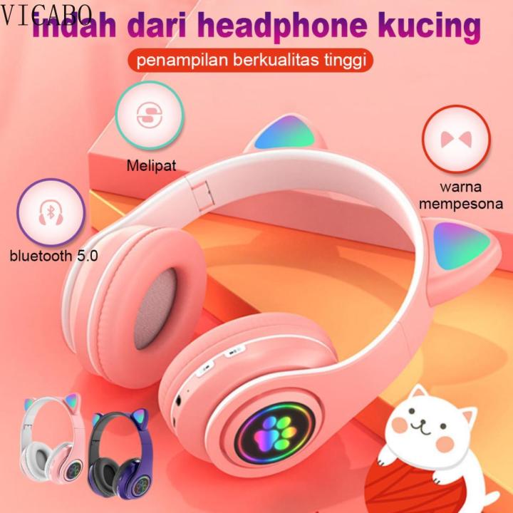 Cat Ear RGB Bluetooth Gaming Headset – Wireless LED Lights, Deep