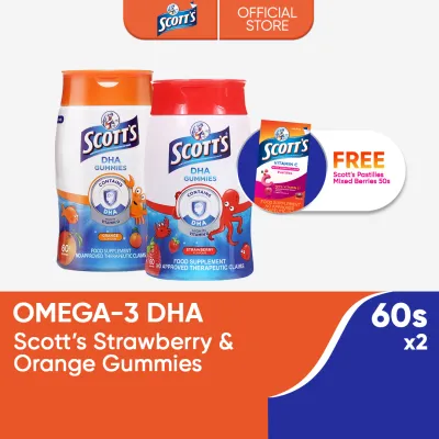 [BUY 2 TAKE 1] Scotts DHA Gummies Strawberry and Orange 60s (Pack of 2) get 1 FREE Scotts Pastilles 50s